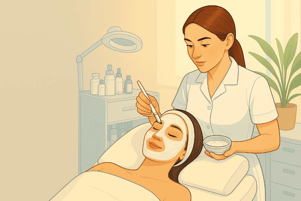 Esthetician providing a facial treatment to a client in a spa